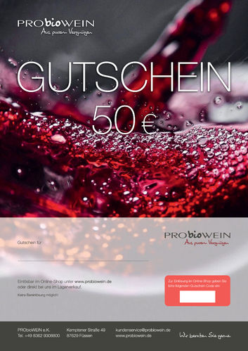 PRObioWEIN Geschenkgutschein 50€ - Download