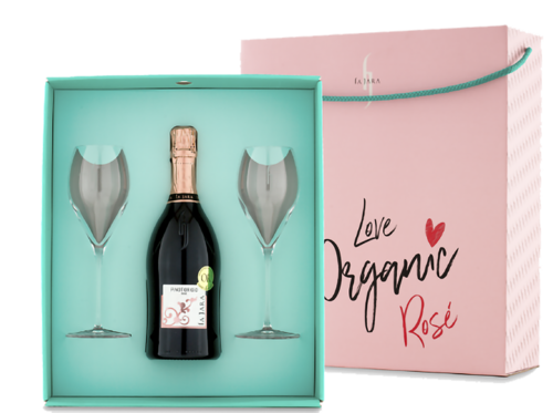 Paket LOVE BOX Pinot Grigio Spumante & 2 Gläser La Jara Bio